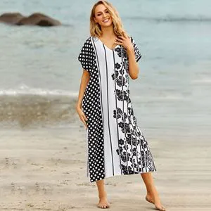 Women Beach Top Floral Printed Bikini Cover up Dress Vacation Beach Cover up Dress