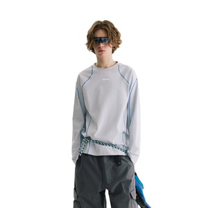 Color Blocking Bright Line Air Layer Casual Oversized Long Sleeved Simple Soft Breathable Pattern 100% Cotton Commuting Sports