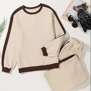 New Trendy Women's Casual 2-Piece Fleece Track Suit Breathable Simple Color Block Lounge Matching Sets Custom Logo Solid Pattern