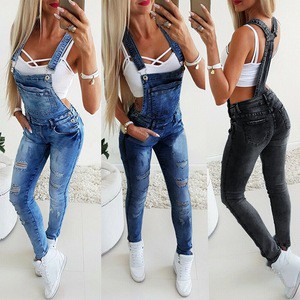 Women's Vintage Summer Casual Jumpsuit New Y-Word Broadband Sexy Tight-Fit Shirt Pants Hand-Worn Denim