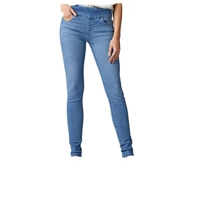 Hot Selling Women's Light Mid Blue Wash Denim Jeans Low Waist Skinny Fit Eco-Friendly 100% Cotton Asymmetric Solid Casual