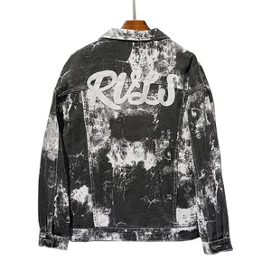 Wholesale Men's Denim Jacket Winter Stand Collar Casual Button-Up Oversize 100% Organic Cotton High Quality