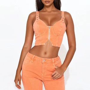 Elegant Summer Vintage Casual Denim Button Sleeveless Jacket Shorts Suit Sets Women Breathable Two Piece Set Outfits Custom 100%