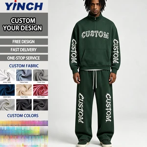 Factory Wholesale Custom Logo Fashion Streetwear Tracksuit Embroidered Vintage Casual Sweatshirt And Sweatpants Set