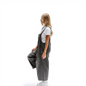 Wholesale Fashion Retro Four Season Wide Leg Comfortable Casual Mid Waist Women's Vest Denim Workwear Can Be Customized