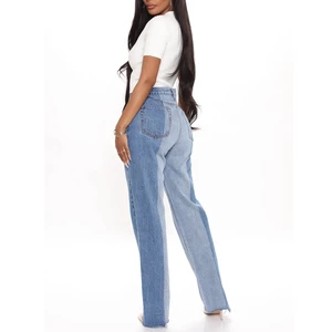 Two Tone High Rise Mom Jeans Ladies Casual Jeans Plus Size Straight Leg Women Jeans