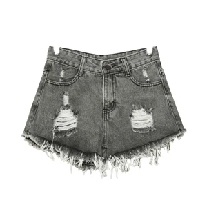 Women's Summer Casual Ripped Denim Jeans Shorts Wholesale Mid Waist Elastic Plus Large Size Washed Heat-Transfer Printed Zipper