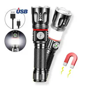 Long Range Magnetic Tactical Torch Light COB Linterna Rechargeable Waterproof Usb Powerful Super Bright Zoomable LED Flashlight