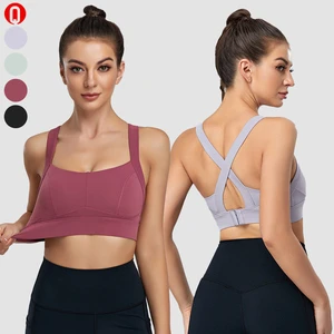 Wholesale Custom Women High Elastic Cross Back Sports Bra Fitness Back Adjustable Buckle Wide Straps High Impact Yoga Bra