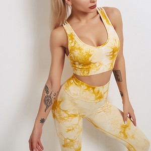 Fitness Sportswear Gym Clothing Workout High Waist Scrunch Leggings Sport Bra Dye Sport Suit Women Seamless Yoga Set