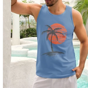 Factory Customized Beachwear Breathable Mens Tanktops Holiday Beach Style Printed Tanktop Men Tank Top Men