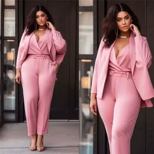 Plus Size Sesidy Office Ladies Jacket Suit Set Solid Color Outerwear Clothes Two Piece Pants Set Casual Outfit Set