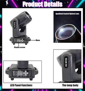 250W Beam Moving Head Stage Light 8/16 Prism 7 Gobo 22 DMX512 Channels DMX512/Ctrl for Other Applications