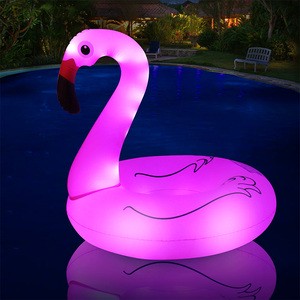 Hot Sale Lake Beach Floating Swimming Rings Lounger Solar Inflatable Flamingo Pool Floats with Lights