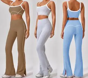Custom Logo Women Yoga Set Split Flare Pant Bra 2 Piece Set Gym Wear Pilate Training Fitness Dancing Lightweight Sport Yoga Sets