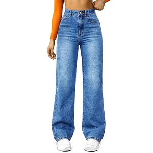 Plus Size Women's Jeans OEM Stretch Denim High Waist Cotton Skinny Flared Pants Wholesale Fashion Women Wide Jeans