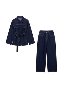 New Women's Clothing European and American Style Loose Strap Casual Denim Straight Leg Denim Suit