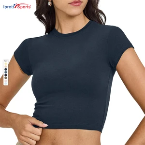 Women's Yoga Sports Crop Top for Breathable Crew Neck Tight Solid Color Fitness Casual Short-sleeved T-shirt From China
