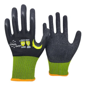 SRsafety 18 Gauge Black ANSI Anti Cut Gloves EN388 Crystal Knitted Crinkle Latex Coated Work Gloves Construction Gloves
