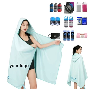 Custom Quick Drying Solid Color Beach Cape Cloak Microfiber Hoodie Towel For Beach Swim Pool