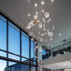 Luxurious Modern Design Villa Loft LED Switch Control Pendant Lamps Customizable Long Glass Chandeliers