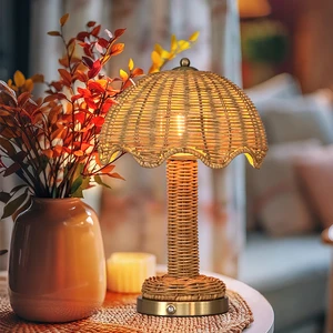 Nordic 2700K Cordless Rechargeable Flexible Bamboo Rattan Table Lamp with Touch Control LED for Restaurant Hotel Living Room
