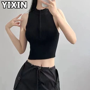 Summer New Sexy, Sweet and Spicy Niche Knitted Camisole Vest with Bottom and Short Top for Women
