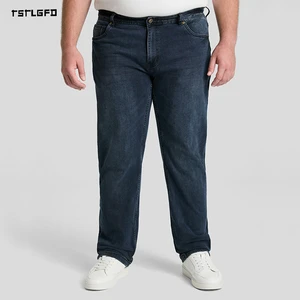 Men Plus Size Dark Wash Denim Pants Straight Leg Regular Fit Classic Five Pocket Casual Jeans For Daily Wear