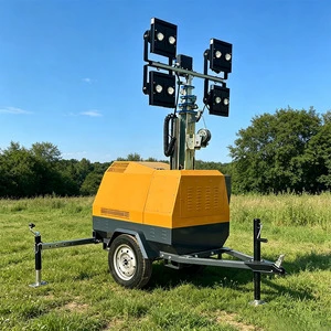 Professional 7m Mobile LED Light Tower with 6KW Diesel Generator 4x400W Waterproof IP65 for Port and Airport Maintenance
