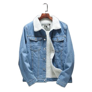 Men's Winter XL Bomber Jacket Warm Denim Coat With Button Decoration and Thicker Fleece Liner In Black Blue