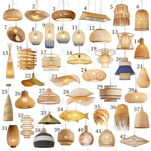 Restaurant Wooden Hanging Lights Rattan Bamboo Handmade Pendant Lamps Wooden Home Decoration Dining Light Lamp