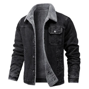 Men's Casual Winter Denim Jacket Thick and Warm with Button Decoration Front Logo-Available for Wholesale