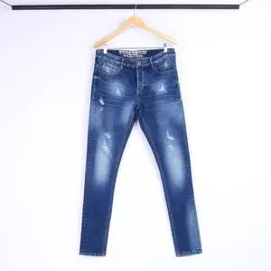 OEM / ODM New Fashion Dark Indigo Distressed Holes Men's Denim Long Pant Jeans