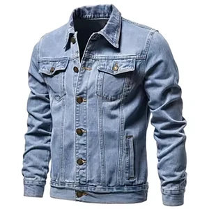 Wholesale Custom Logo Winter Plus Size Knitted Breathable Denim Jeans Jackets for Men