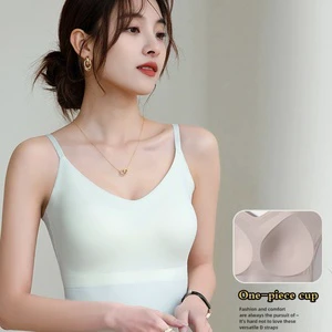 High Elasticity Seamless Women's Plus Size XL Top Two-in-One Vest Bra and Fixed Cup T-Shirt Brassiere Breathable Camisoles