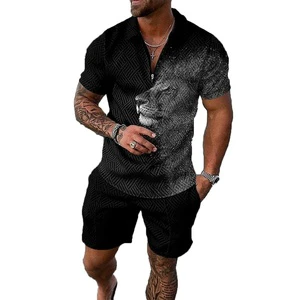 Fashion Daily Vacation Streetwear Gradient Lion Portrait Print Men's Set