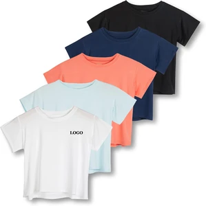 Women's Quick Dry Loose Yoga Crop Top Short Sleeve Crew Neck Stretch Athletic Tee