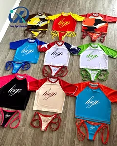 Sports Style Fitness Swimwear Custom Bikini Short Sleeve Top Thong 2 Piece Swimsuit Manufacturer