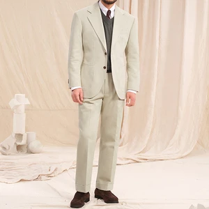 100% Cotton Twill Breathable Casual Single Breasted Notch Lapel Patch Pocket Suit Jacket Trouser 2 Pieces Set Men's Suit