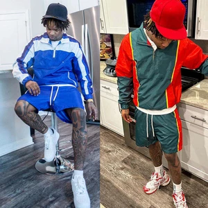 Fashion Custom Made Zip Up Polyester Nylon Two Piece Windbreaker Men Short Set Sweatsuit Tracksuit