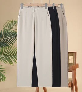 Women's Comfortable Elastic Trousers Pants Casual Autumn Regular Solid 100% Cotton Canvas Suit