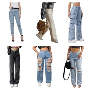 Hot-selling Women Casual Stretch Washed Denim Fashionable Straight High Waist Cheap Summer Jeans Pants Random Shipment