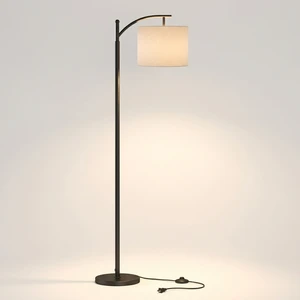 Beige Gold LED Floor Lamp with E27 Base Modern Design for Hotel Use Adjustable Height Plug-in Standing Lamp with Foot Switch