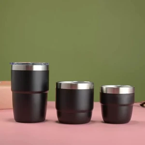 Custom 4oz 6oz 8ozl Stainless Steel Stackable Cups Premium Cute Lined Coffee Tea Mug with Vacuum Ceramic Coated Interior