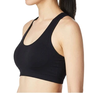 Hot Selling Lightweight Women Solid Black Seamless High Support Sports Bra with Crisscross Straps Front Logo for Yoga Fitness