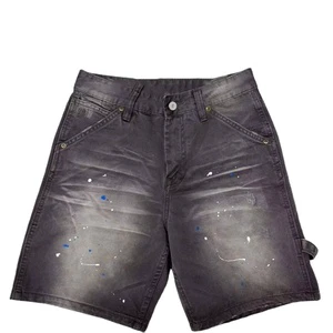 Customized High-quality Denim Shorts with Wide Legs and Street Style Retro Splashed Ink Print Summer Men's Denim Shorts