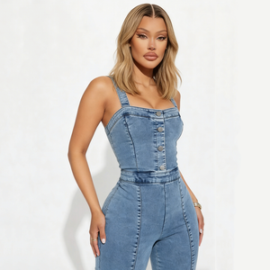 Best Selling Sexy Strappy Top Skinny High Waist Y2K Summer Denim Overalls Jumpsuit for Women