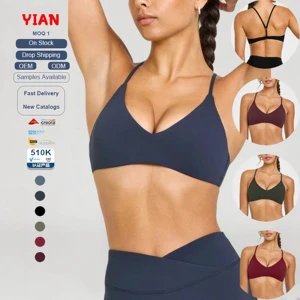 Women Solid Color Beautiful Back Pad Bra Breathable Cross Shoulder Fitness Yoga Top Quick Dry Soft Sport Bra