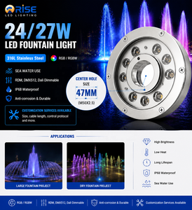 RGB 6W/24W DMX Garden Small Fountains Stainless Steel LED Water Jet Ring Lights IP68 Submersible Pump Nozzles Underwater