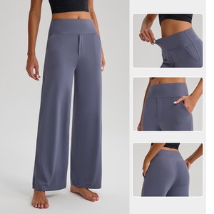 Women's High Waist Wide Leg Yoga Pants Nude Feel Butt Lift Tummy Control Workout Trousers